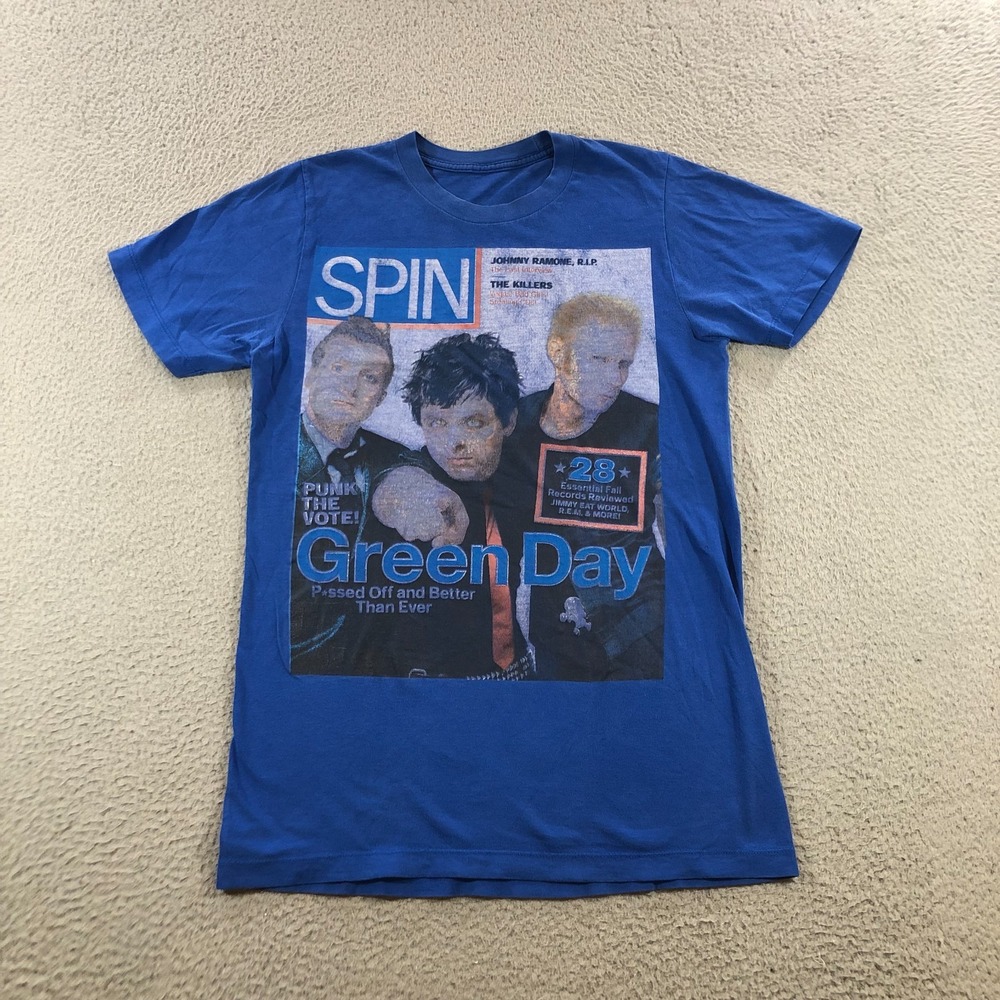 spin magazine shirt mens S blue green day band tee